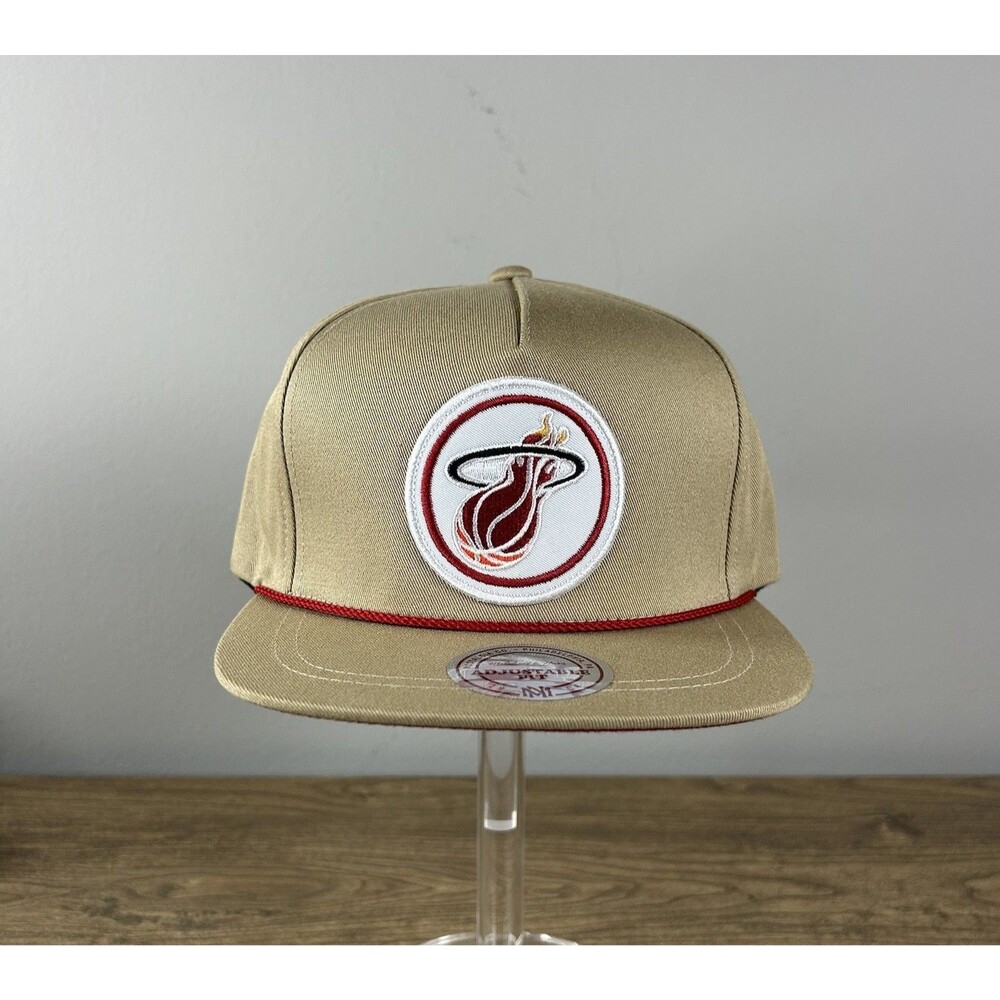 Miami Heat Mitchell & Ness Strap Back OSFA Hat Tan Nostalgia Logo NBA NWT